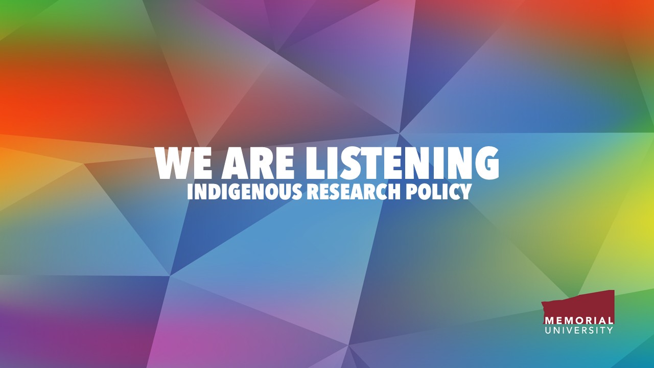 We are listening Indigenous Research Policy graphic with blue, purple, green, orange and yellow colours.